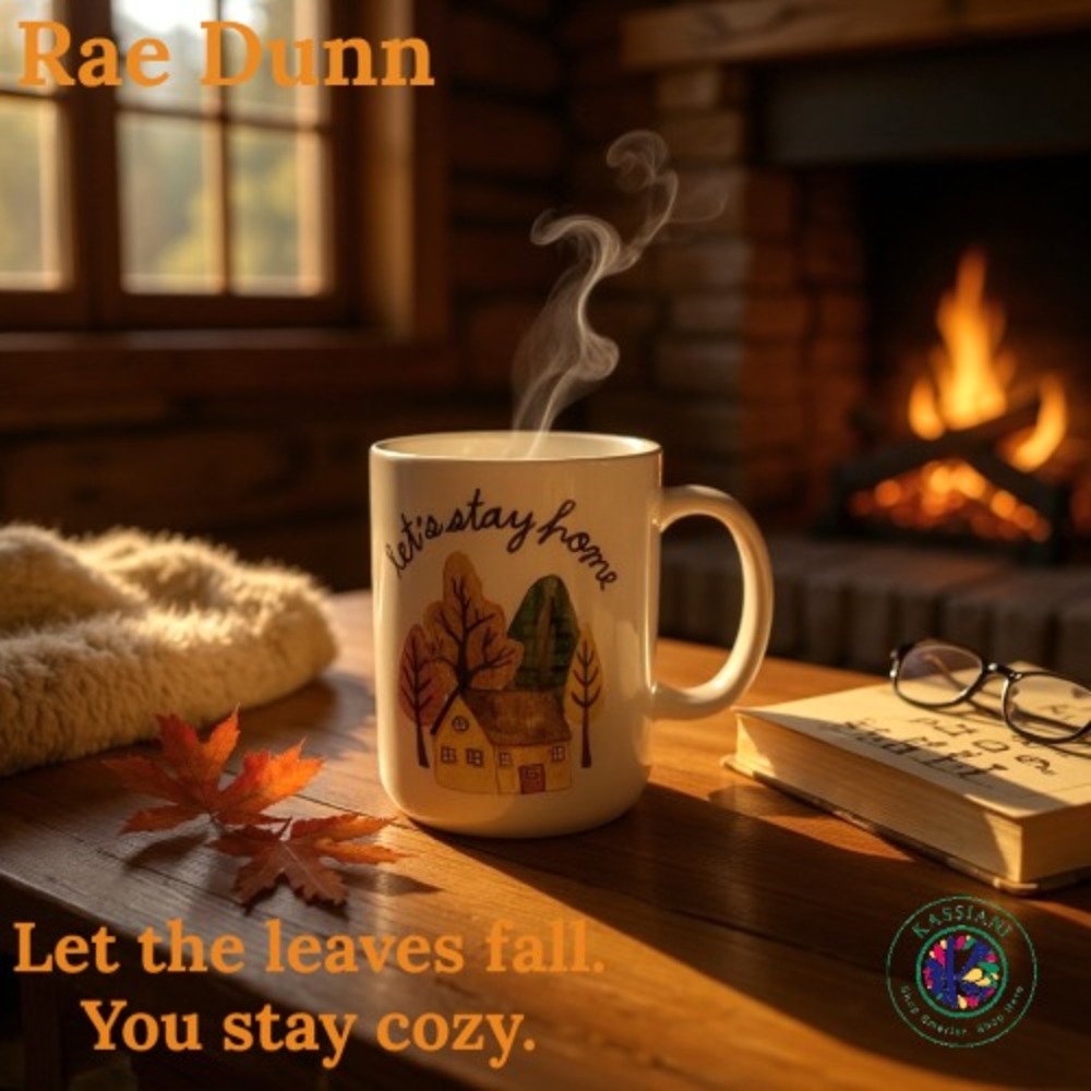 Rae Dunn "Let's Stay Home" Mug – Autumn Trees Design – Ceramic Coffee Cup 16oz